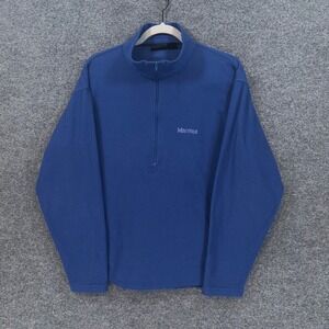 Marmot Fleece Pullover Mens Small Blue 1/4 Zip Mock Neck Outdoor Sweatshirt